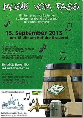 Flyer Musik vom Fass Chorkonzert am 15. Septermber 2013 Hof der Brauerei